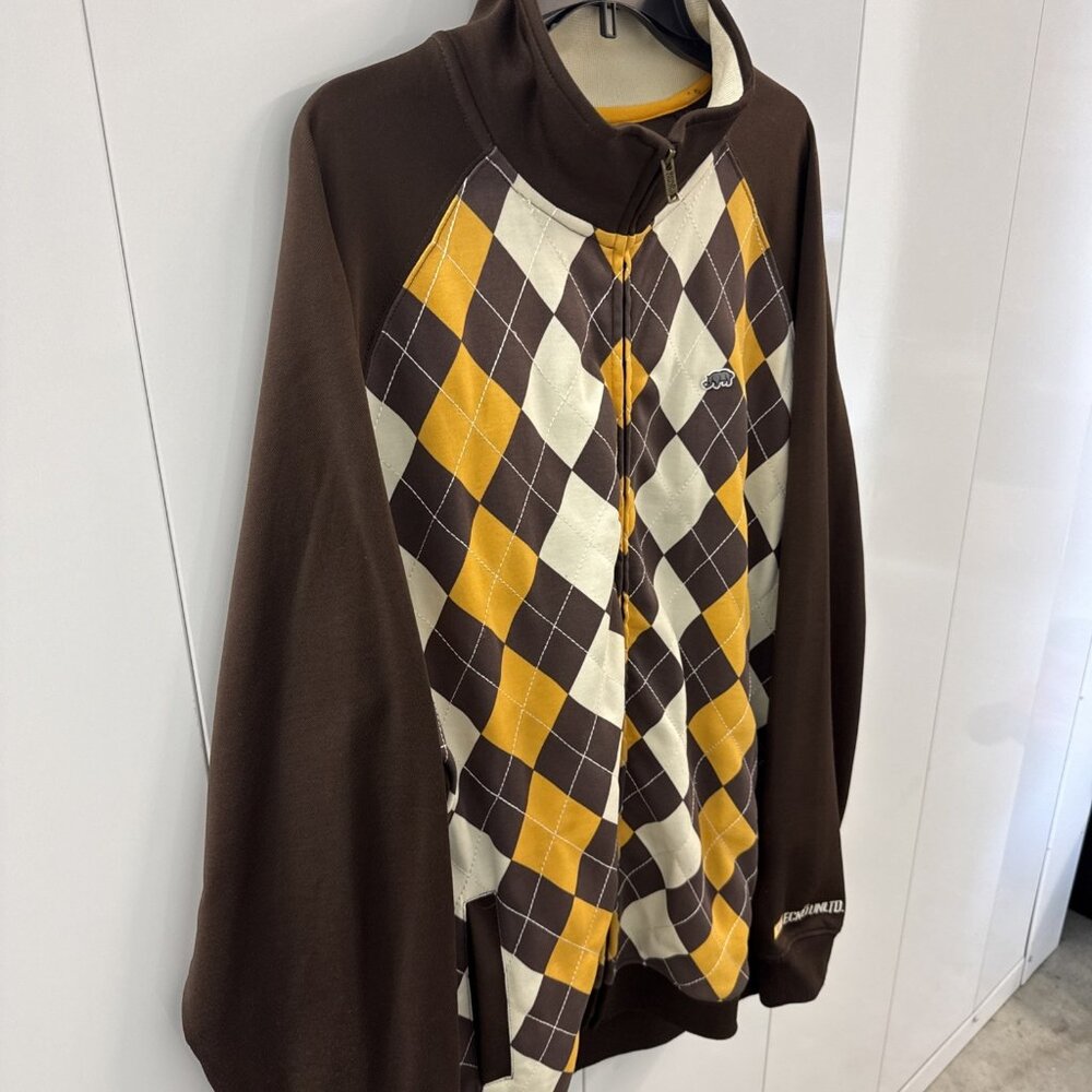 Ecko Unltd Track Jacket Mens XL Brown Gold Cream Argyle Full Zip Rap Hip Hop - Picture 2 of 9